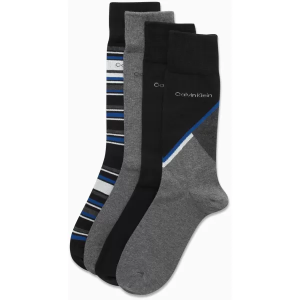 Calvin Klein Mens Dress Socks  Lightweight Cotton Blend Crew Socks 4 PackGreyBlue Multi