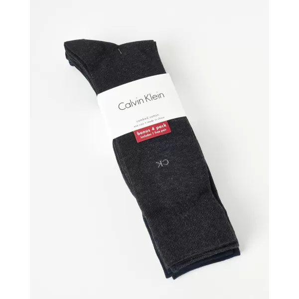 Calvin Klein Mens Dress Socks  Lightweight Cotton Blend Crew Socks 4 PackGreyNavy