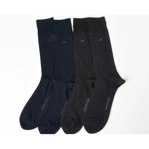 Calvin Klein Mens Dress Socks  Lightweight Cotton Blend Crew Socks 4 PackGreyNavy