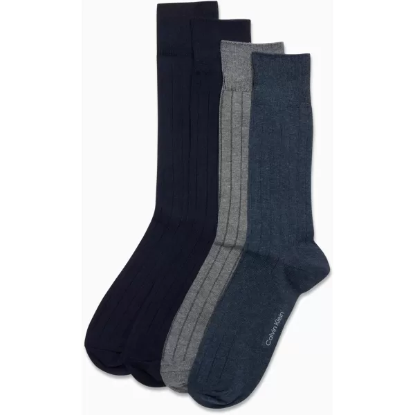 Calvin Klein Mens Dress Socks  Lightweight Cotton Blend Crew Socks 4 PackNavy Texture