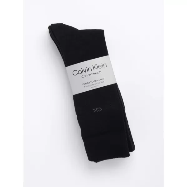 Calvin Klein Mens Dress Socks  Lightweight Cotton Blend Crew Socks 4 PackSolid Black