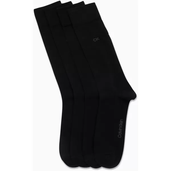 Calvin Klein Mens Dress Socks  Lightweight Cotton Blend Crew Socks 4 PackSolid Black