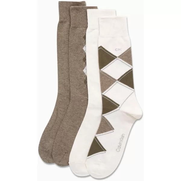 Calvin Klein Mens Dress Socks  Lightweight Cotton Blend Crew Socks 4 PackTan Argyle