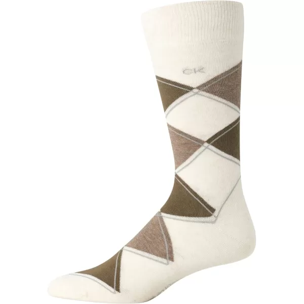 Calvin Klein Mens Dress Socks  Lightweight Cotton Blend Crew Socks 4 PackTan Argyle