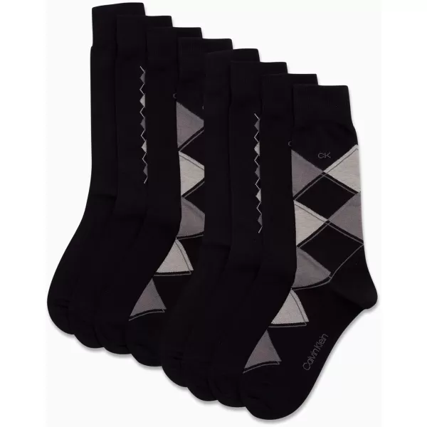 Calvin Klein Mens Dress Socks  Lightweight Cotton Blend Crew Socks 8 PackBlack Argyle