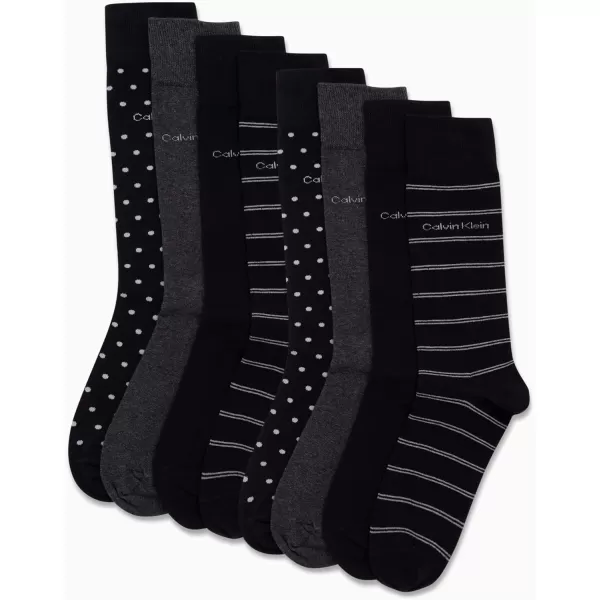 Calvin Klein Mens Dress Socks  Lightweight Cotton Blend Crew Socks 8 PackBlack Pattern