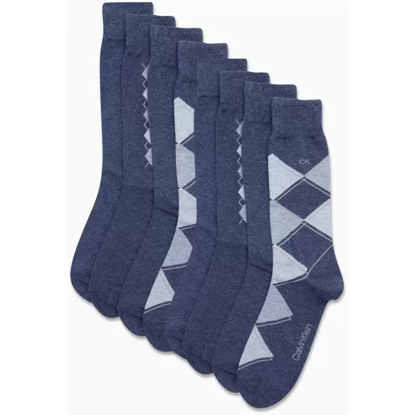 Calvin Klein Mens Dress Socks  Lightweight Cotton Blend Crew Socks 8 PackBlue Argyle