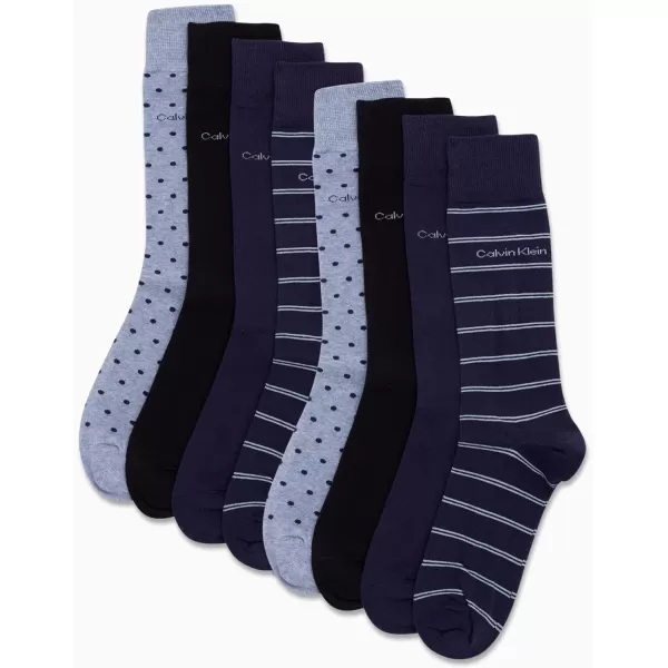 Calvin Klein Mens Dress Socks  Lightweight Cotton Blend Crew Socks 8 PackBlue Pattern