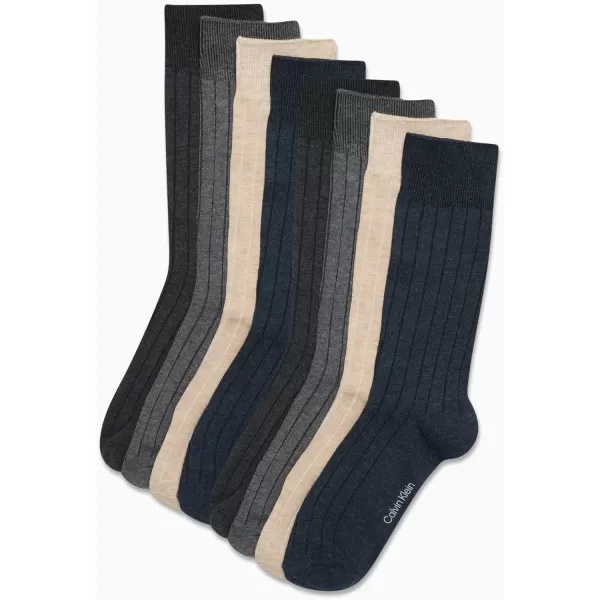 Calvin Klein Mens Dress Socks  Lightweight Cotton Blend Crew Socks 8 PackDark Denim Assorted