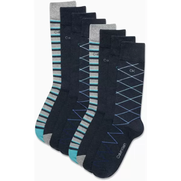 Calvin Klein Mens Dress Socks  Lightweight Cotton Blend Crew Socks 8 PackDark Denim Pattern