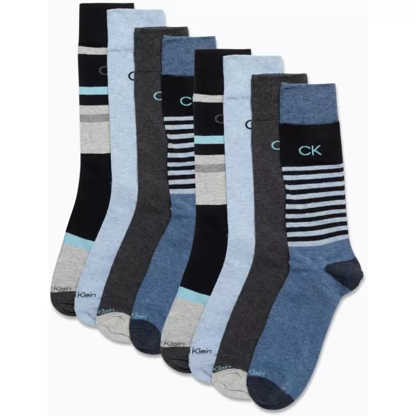 Calvin Klein Mens Dress Socks  Lightweight Cotton Blend Crew Socks 8 PackDenim Assorted