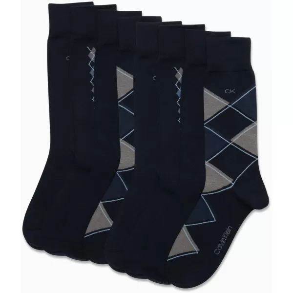 Calvin Klein Mens Dress Socks  Lightweight Cotton Blend Crew Socks 8 PackNavy Argyle