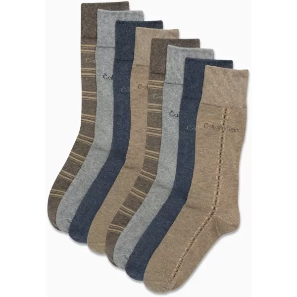 Calvin Klein Mens Dress Socks  Lightweight Cotton Blend Crew Socks 8 PackWheat Assorted