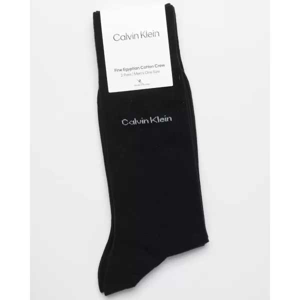 Calvin Klein Mens Dress Socks  Luxury Egyptian Cotton Blend Crew Socks 2 PairAll Black