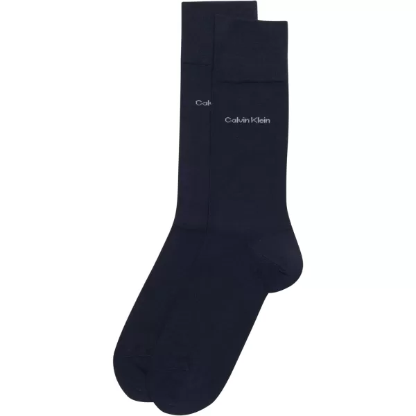 Calvin Klein Mens Dress Socks  Luxury Egyptian Cotton Blend Crew Socks 2 PairNavy