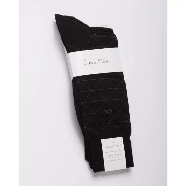 Calvin Klein Mens Dress Socks  NonBinding Cotton Crew Socks 3 PackBlack Geometric