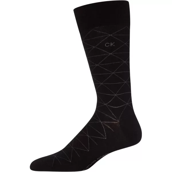 Calvin Klein Mens Dress Socks  NonBinding Cotton Crew Socks 3 PackBlack Geometric