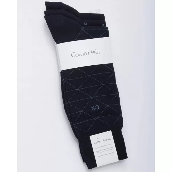 Calvin Klein Mens Dress Socks  NonBinding Cotton Crew Socks 3 PackNavy