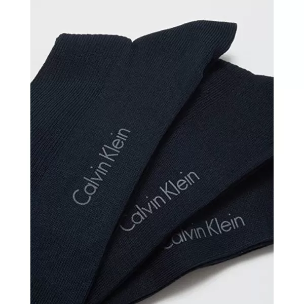 Calvin Klein Mens Dress Socks  NonBinding Cotton Crew Socks 3 PackNavy Blue