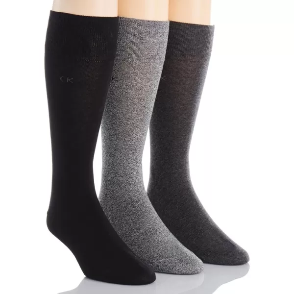 Calvin Klein Mens Dress Socks  NonBinding Cotton Crew Socks 3 PackNavyGraphite Htr