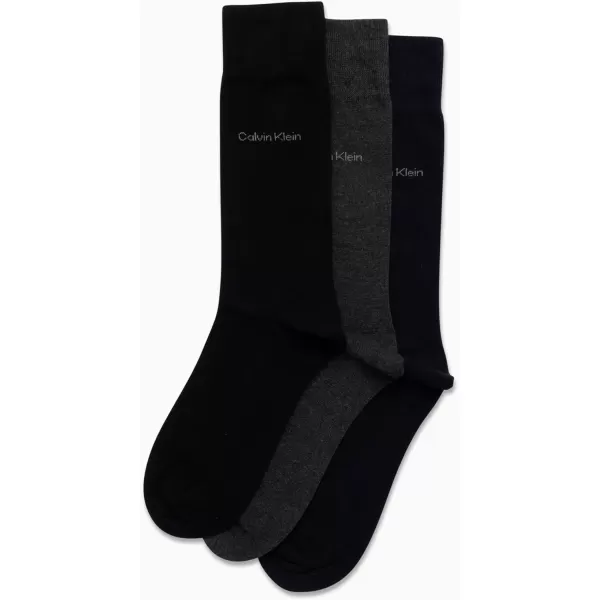 Calvin Klein Mens Dress Socks  NonBinding Cotton Crew Socks 3 PackNavyGrey