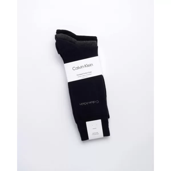 Calvin Klein Mens Dress Socks  NonBinding Cotton Crew Socks 3 PackNavyGrey