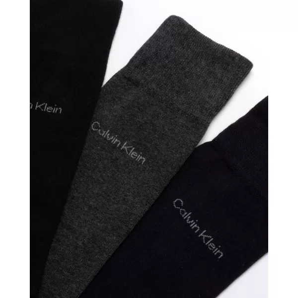 Calvin Klein Mens Dress Socks  NonBinding Cotton Crew Socks 3 PackNavyGrey