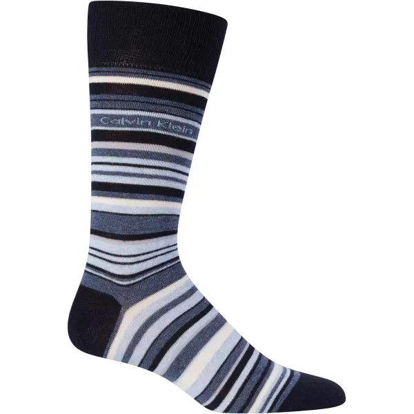 Calvin Klein Mens Dress Socks  NonBinding Cotton Crew Socks 3 PackStripeBlackBlack