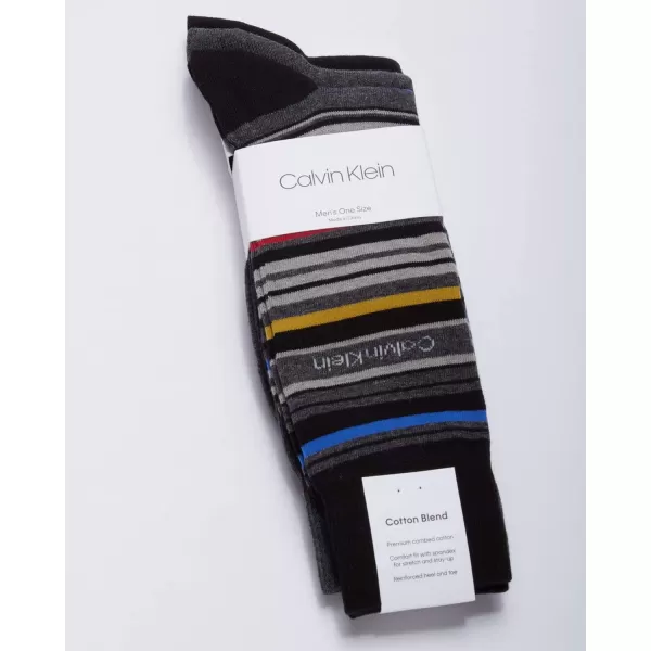 Calvin Klein Mens Dress Socks  NonBinding Cotton Crew Socks 3 PackStripeCharcoalBlack