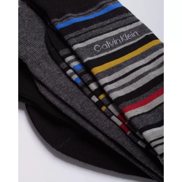 Calvin Klein Mens Dress Socks  NonBinding Cotton Crew Socks 3 PackStripeCharcoalBlack