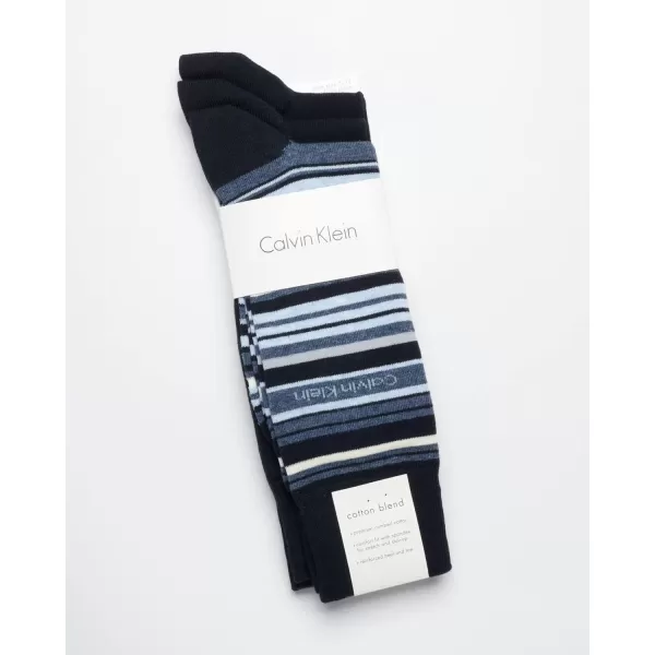 Calvin Klein Mens Dress Socks  NonBinding Cotton Crew Socks 3 PackStripeNavyNavy