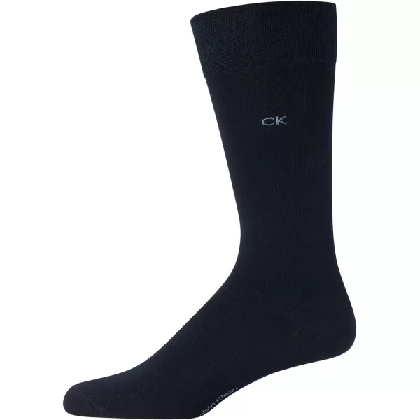 Calvin Klein Mens Dress Socks  NonBinding Cotton Crew Socks 3 PackStripeNavyNavy