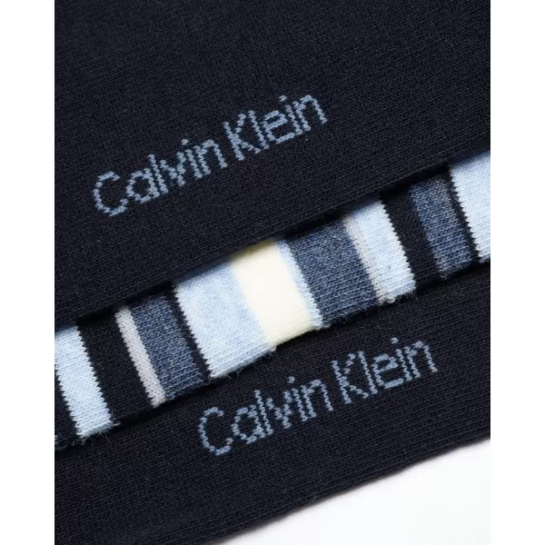 Calvin Klein Mens Dress Socks  NonBinding Cotton Crew Socks 3 PackStripeNavyNavy