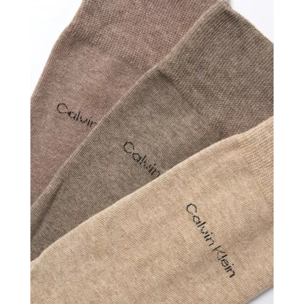 Calvin Klein Mens Dress Socks  NonBinding Cotton Crew Socks 3 PackTaupe HeatherWheat HeatherBrown Heather