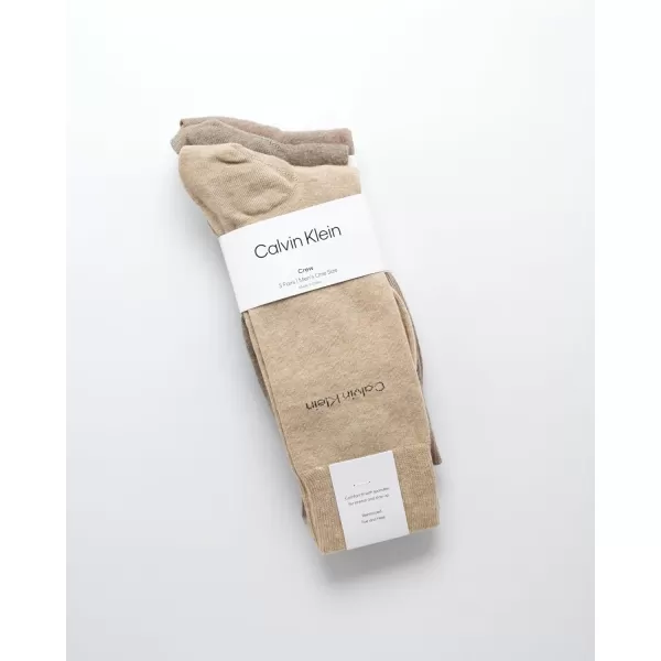 Calvin Klein Mens Dress Socks  NonBinding Cotton Crew Socks 3 PackTaupe HeatherWheat HeatherBrown Heather