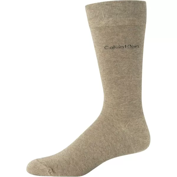 Calvin Klein Mens Dress Socks  NonBinding Cotton Crew Socks 3 PackTaupe HeatherWheat HeatherBrown Heather