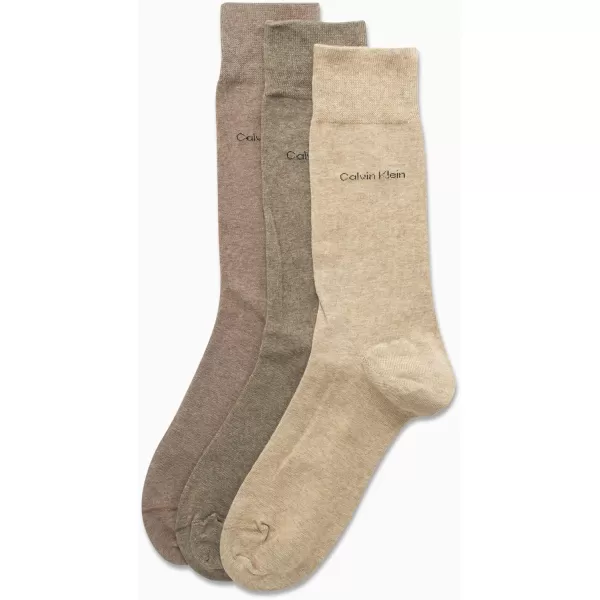 Calvin Klein Mens Dress Socks  NonBinding Cotton Crew Socks 3 PackTaupe HeatherWheat HeatherBrown Heather