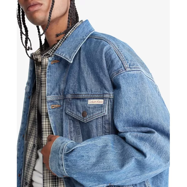 Calvin Klein Mens Essential Recycled Cotton Blue Trucker Jacket205 Blue
