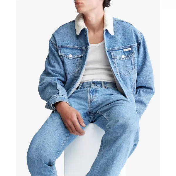 Calvin Klein Mens Essential Sherpa Casper Blue Trucker JacketCasper Blue