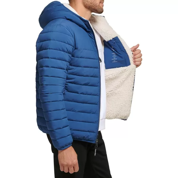 Calvin Klein Mens Hooded Down Jacket Quilted Coat Sherpa LinedBlue