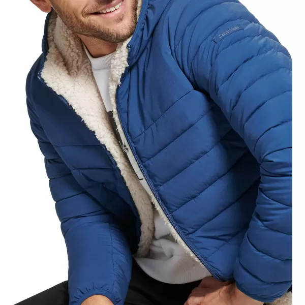 Calvin Klein Mens Hooded Down Jacket Quilted Coat Sherpa LinedBlue