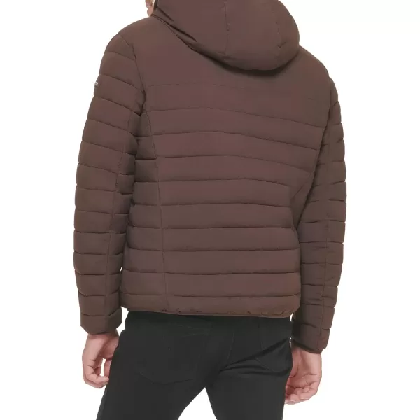 Calvin Klein Mens Hooded Down Jacket Quilted Coat Sherpa LinedBrown Camel