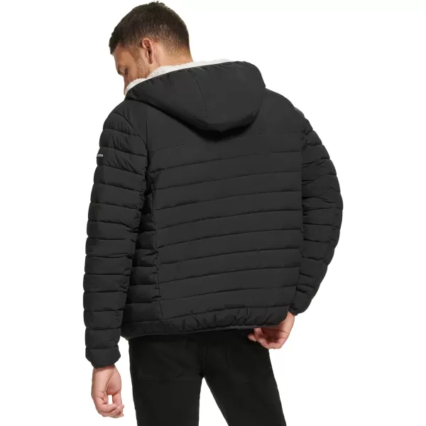 Calvin Klein Mens Hooded Down Jacket Quilted Coat Sherpa LinedEbony