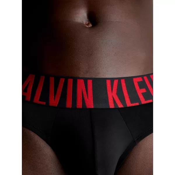 Calvin Klein Mens Intense Power 3Pack Hip BriefBlack Bodies W Black  Grey Sky  Pompeian Red Logos