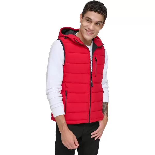 Calvin Klein Mens Lightweight Packable Hooded Puffer VestDeep Red