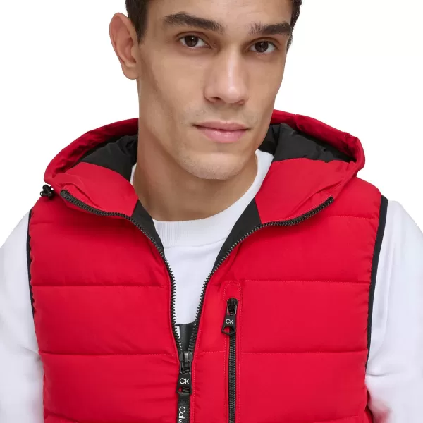 Calvin Klein Mens Lightweight Packable Hooded Puffer VestDeep Red