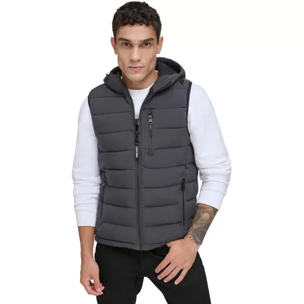 Calvin Klein Mens Lightweight Packable Hooded Puffer VestIron