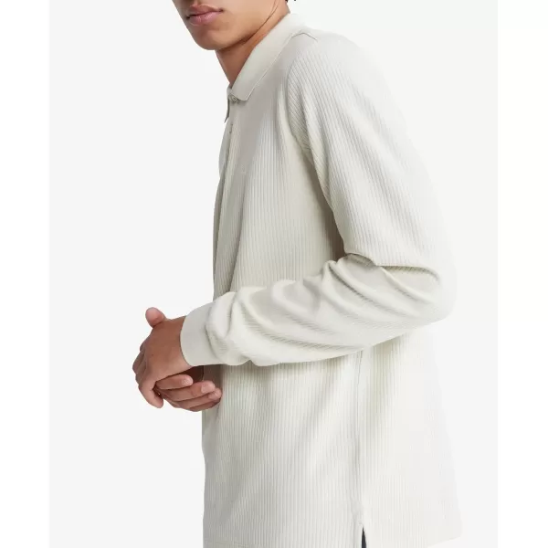 Calvin Klein Mens Long Sleeve Smooth Cotton Polo ShirtBone White