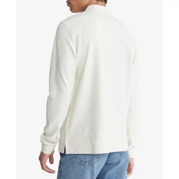 Calvin Klein Mens Long Sleeve Smooth Cotton Polo ShirtBone White