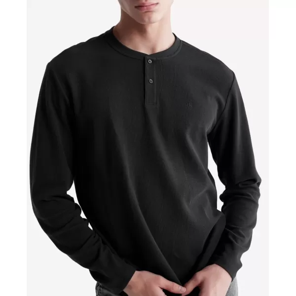 Calvin Klein Mens Long Sleeve Smooth Cotton Waffle HenleyBlack Beauty